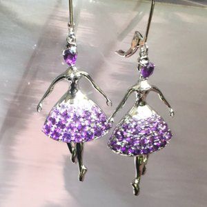 Amethyst Ballet Dancer Earrings .925 Sterling Silver Large 2" Dangles Gemstones
